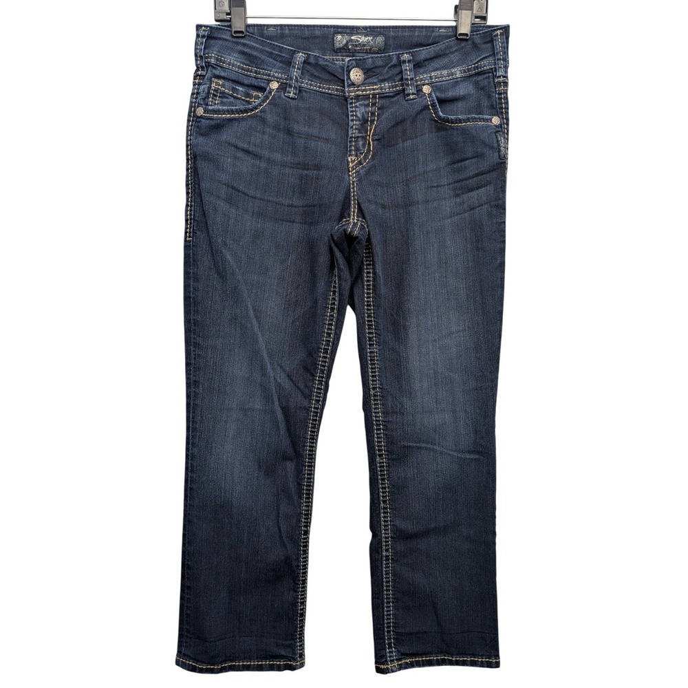 Silver Jeans Co Suki Capri Women W30 Blue Mid Rise Dark Wash Contrast Stitch